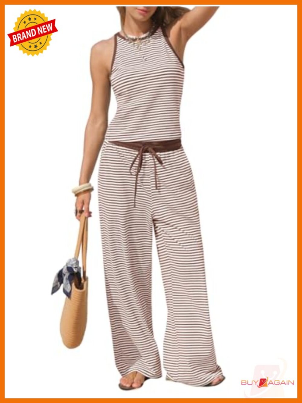 Women's 2 Piece Cotton Lounge Set with Tank Top & Wide Leg Palazzo Pants